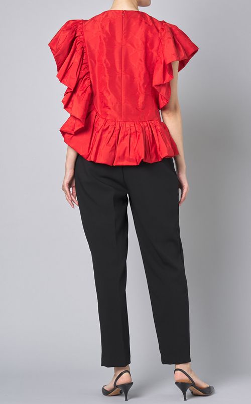 燕柄ジャガードフリルブラウス