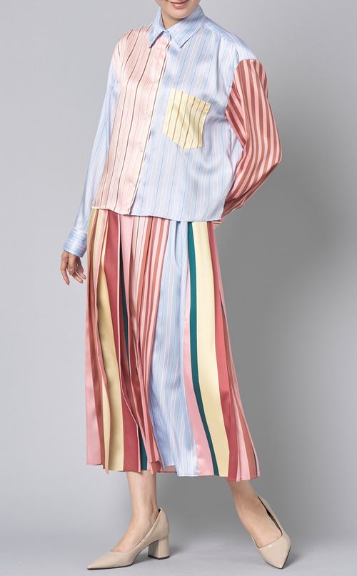 ツイルミックスストライププリーツスカート