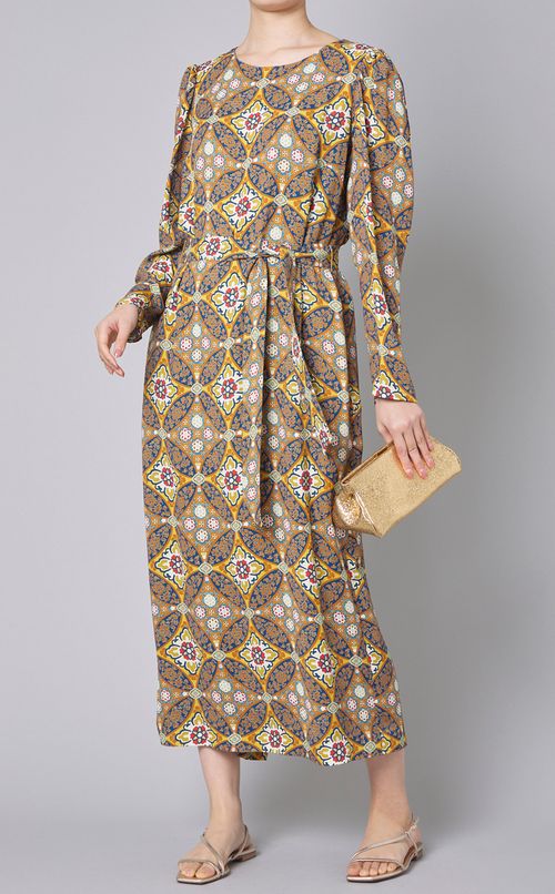 ジオメトリックプリントロングワンピース