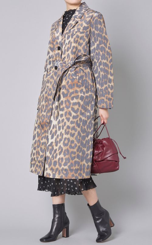レオパードプリントベルテッドコート
