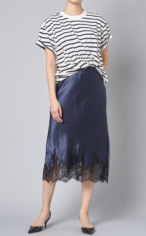 ボーダー切替レーススカートワンピース