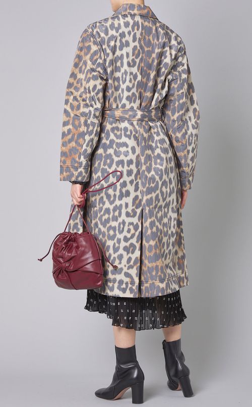 レオパードプリントベルテッドコート