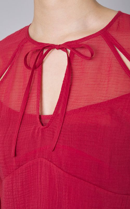 シルク混シアーレイヤードブラウス