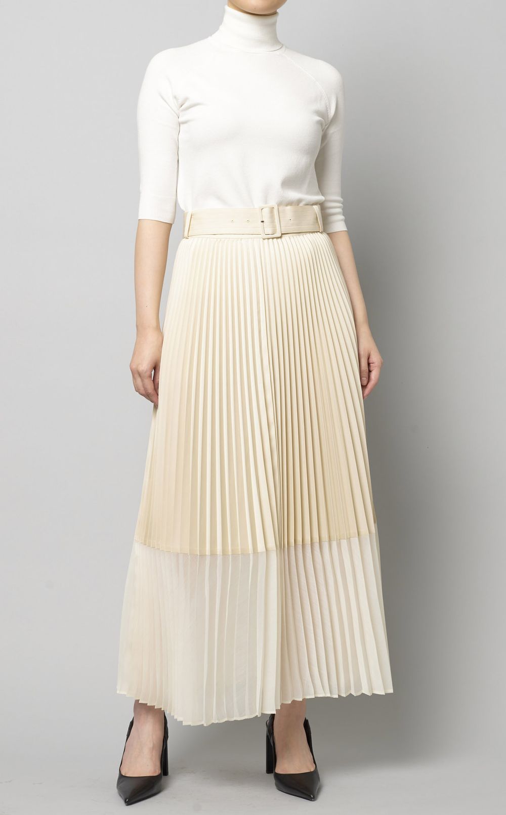ベルト付バイカラープリーツスカート