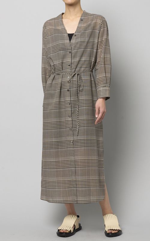 グレンチェックロングシャツワンピース