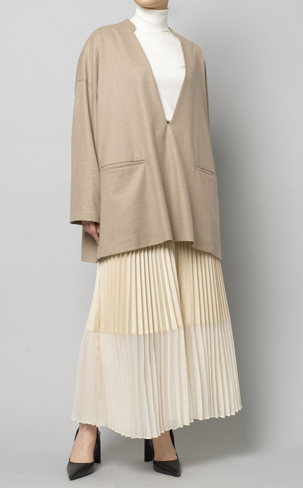 ベルト付バイカラープリーツスカート