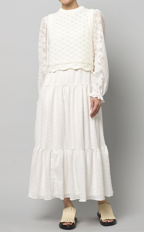 ニットベスト付ティアードワンピース