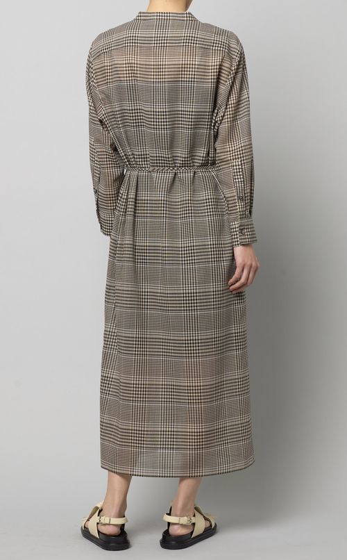 グレンチェックロングシャツワンピース