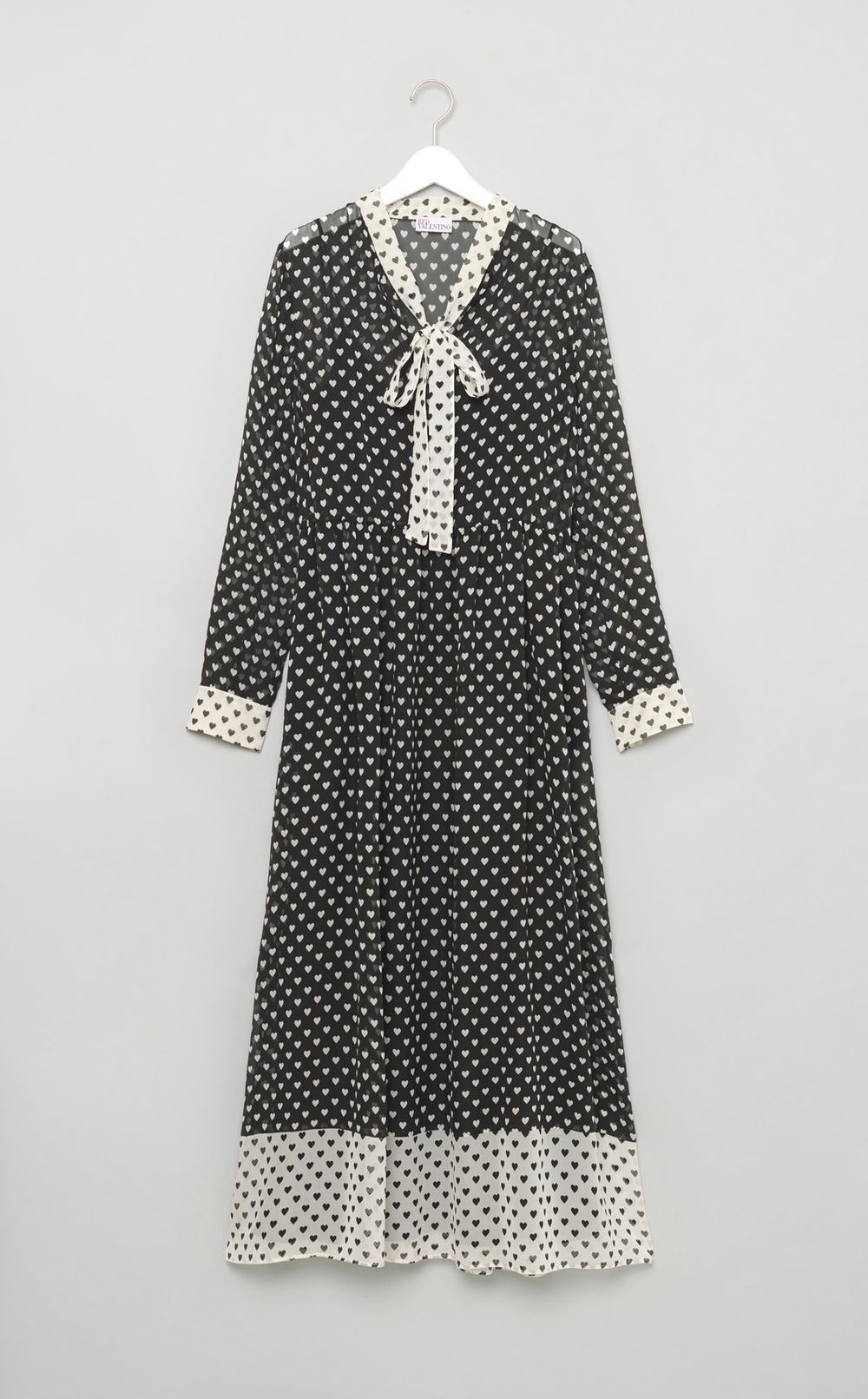 ハー卜プリントボウタイバイカラードレス