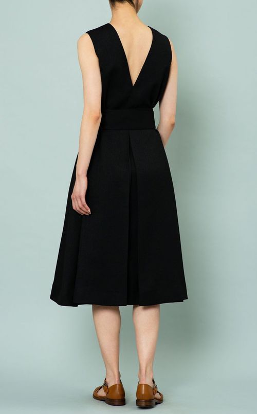 ベルト付コットンVネックワンピース