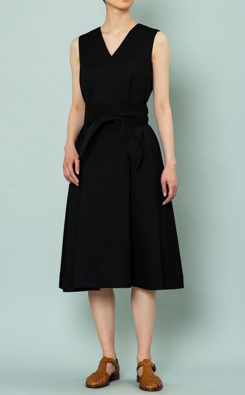 ベルト付コットンVネックワンピース