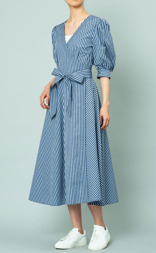 カフスリーブカシュクールワンピース