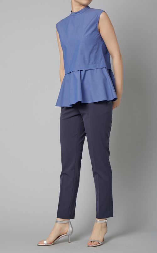 スタンドカラーペプラムブラウス