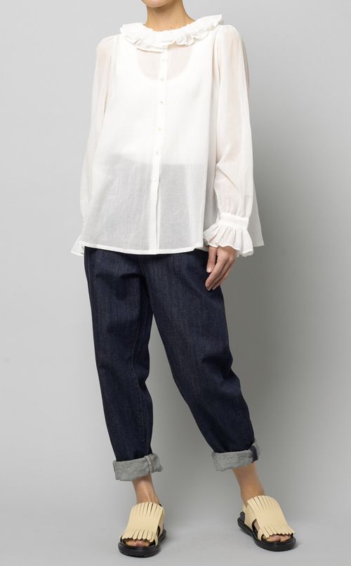 フリルカラーコットンブラウス