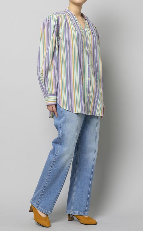 コットンストライプボウタイシャツ