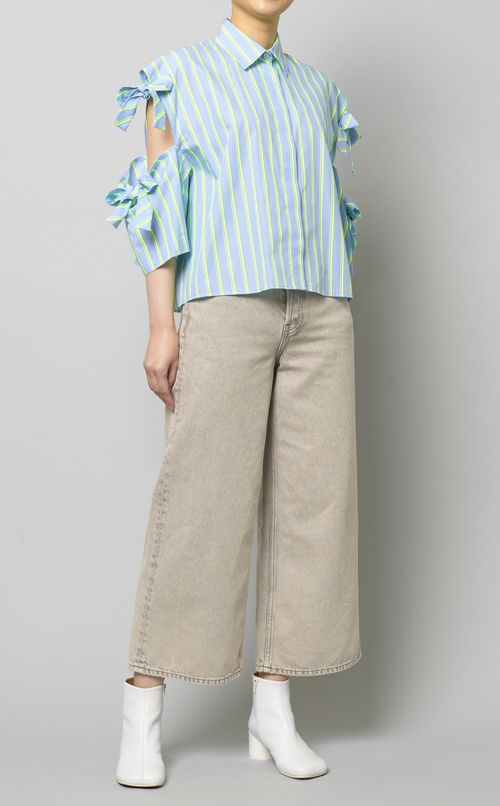 デザインスリーブストライプシャツ