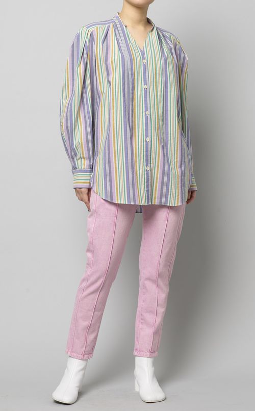 コットンストライプボウタイシャツ