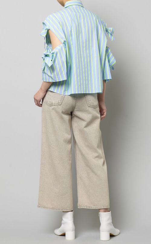 デザインスリーブストライプシャツ