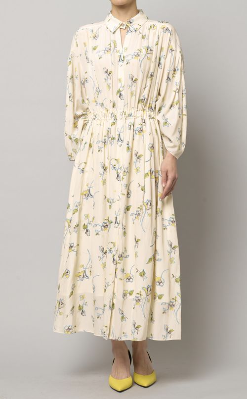 フラワープリントギャザーワンピース