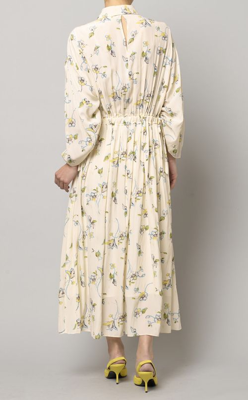 フラワープリントギャザーワンピース