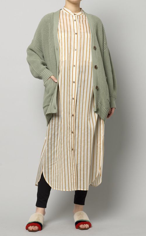 コットンシルクストライプワンピース