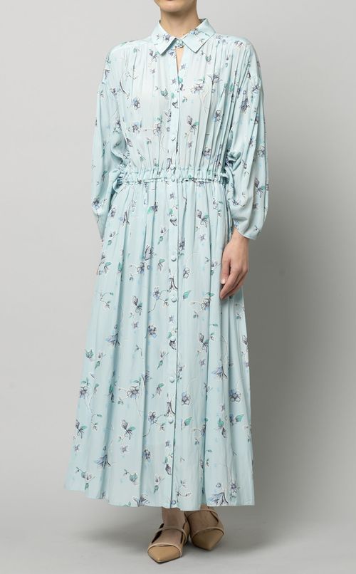 フラワープリントギャザーワンピース