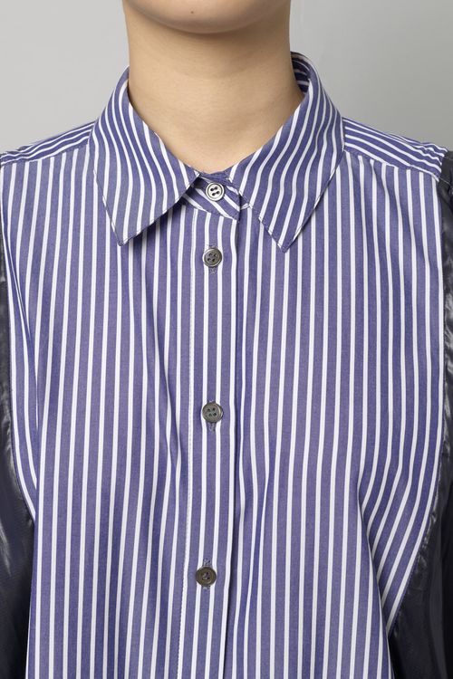 シャーリング切替ストライプシャツ