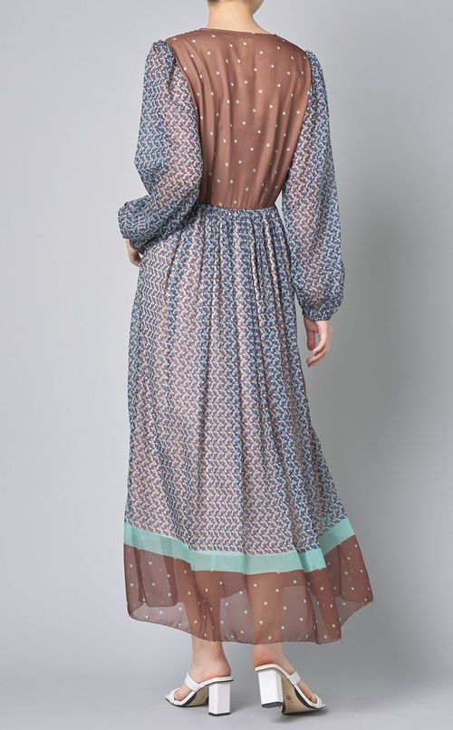 プリント切替Vネックロングワンピース