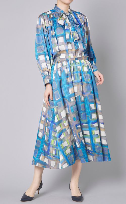 チェックプリントギャザースカート