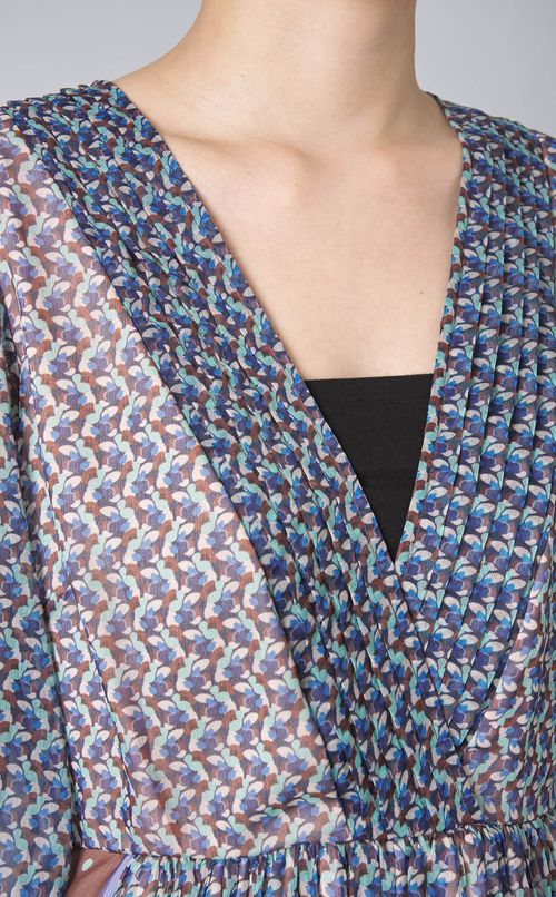 プリント切替Vネックロングワンピース