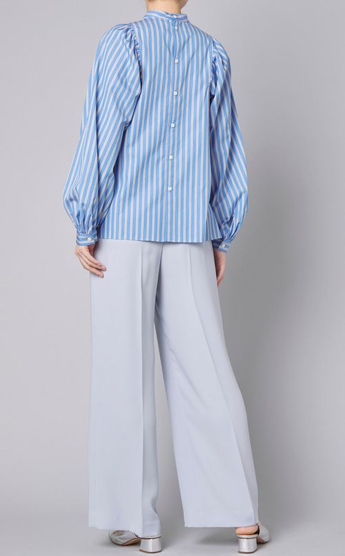 スタンドネックストライプブラウス