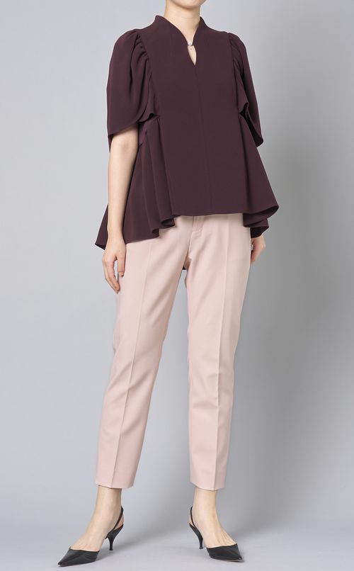 パール付ギャザースリーブブラウス