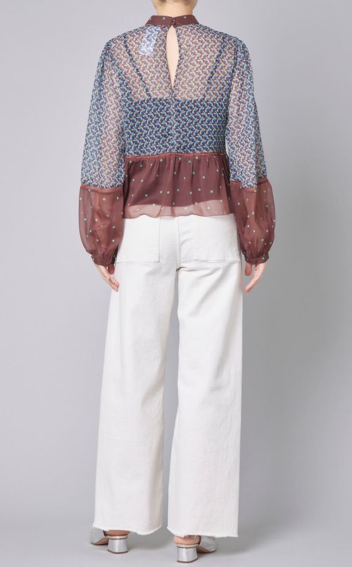 プリント切替スモックブラウス