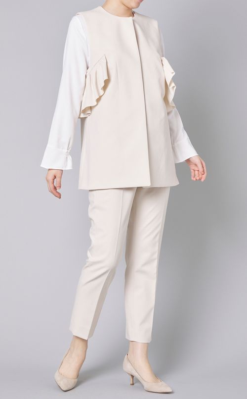 ノーカラーサイドフリルジレ