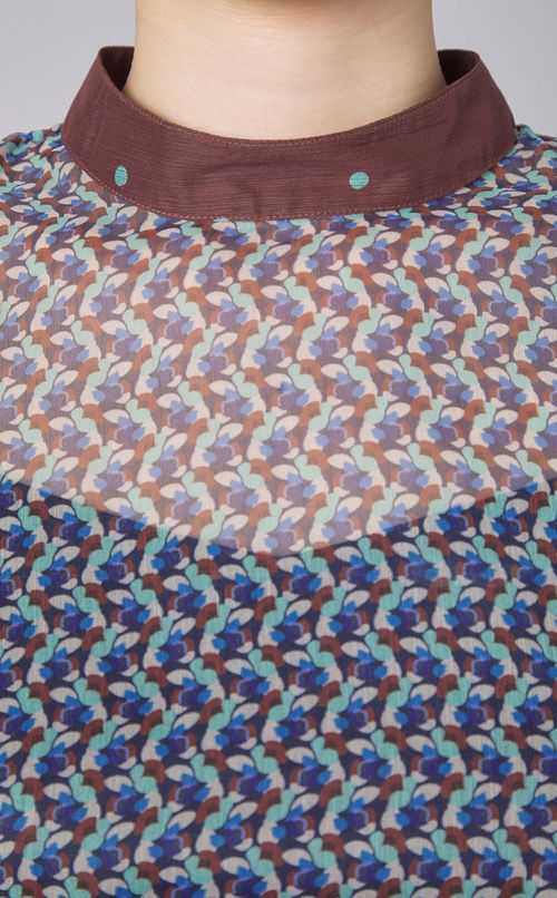 プリント切替スモックブラウス