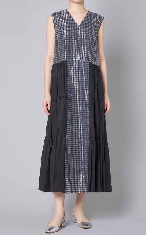 シアーギンガムノースリーブワンピース