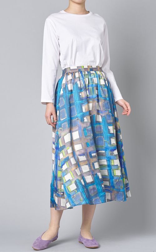 チェックプリントギャザースカート