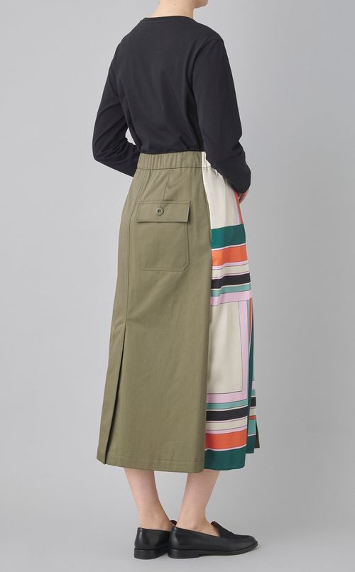 プリント切替プリーツミディスカート