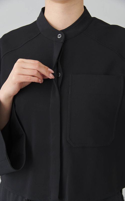 ベルスリーブバンドカラーブラウス