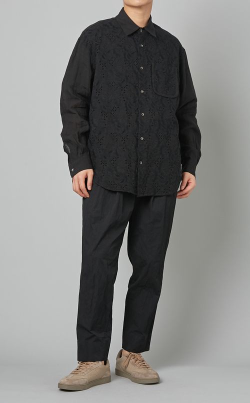 ベルギーリネンエンブロイダリーシャツ