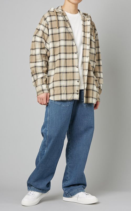 チェックフーディシャツ