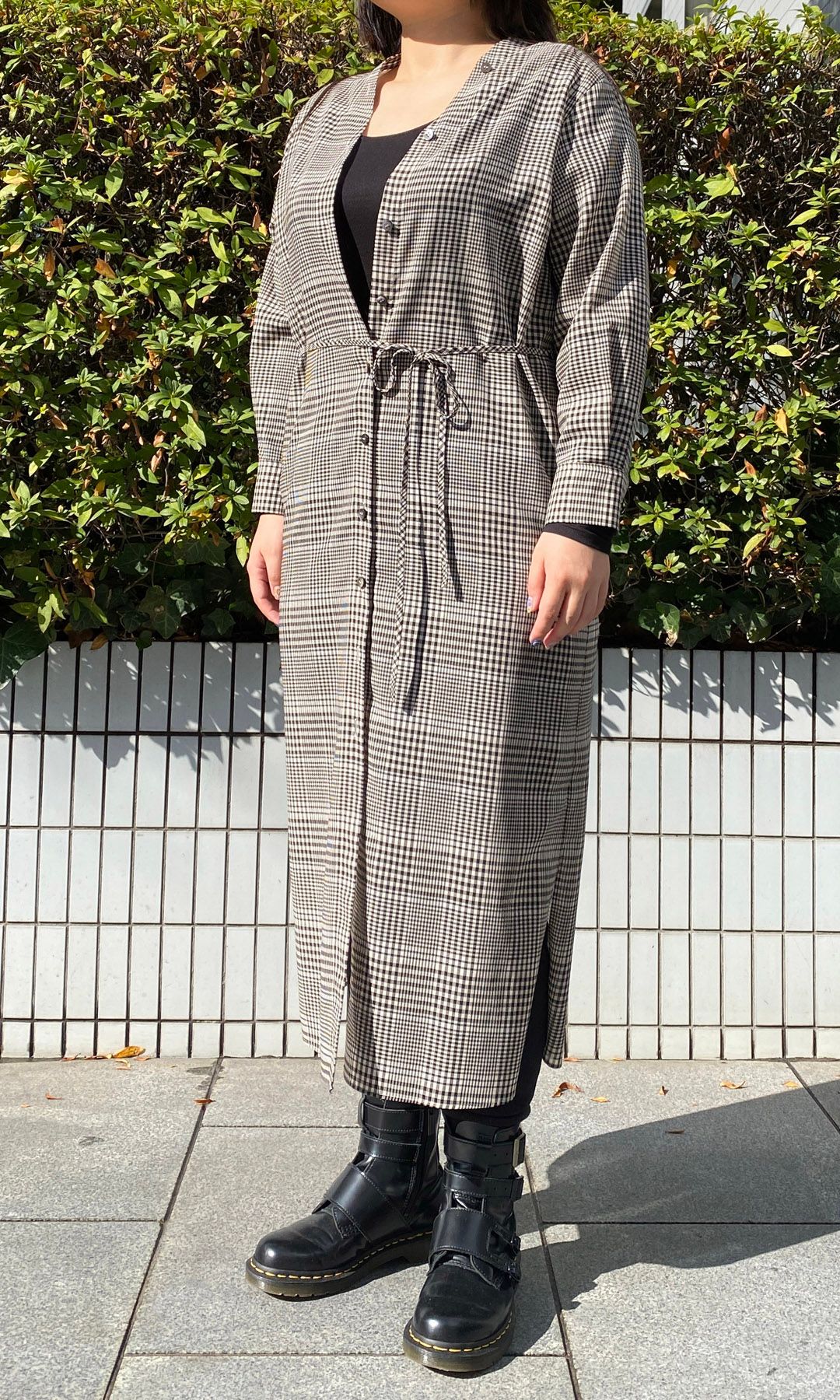 Theory｜グレンチェックロングシャツワンピース