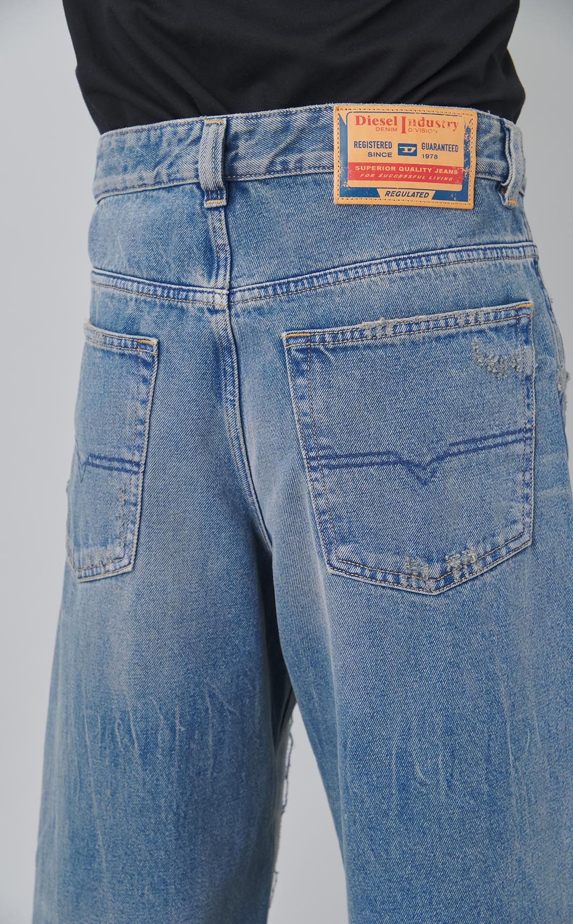 DIESEL｜ダメージニーワイドデニムパンツ