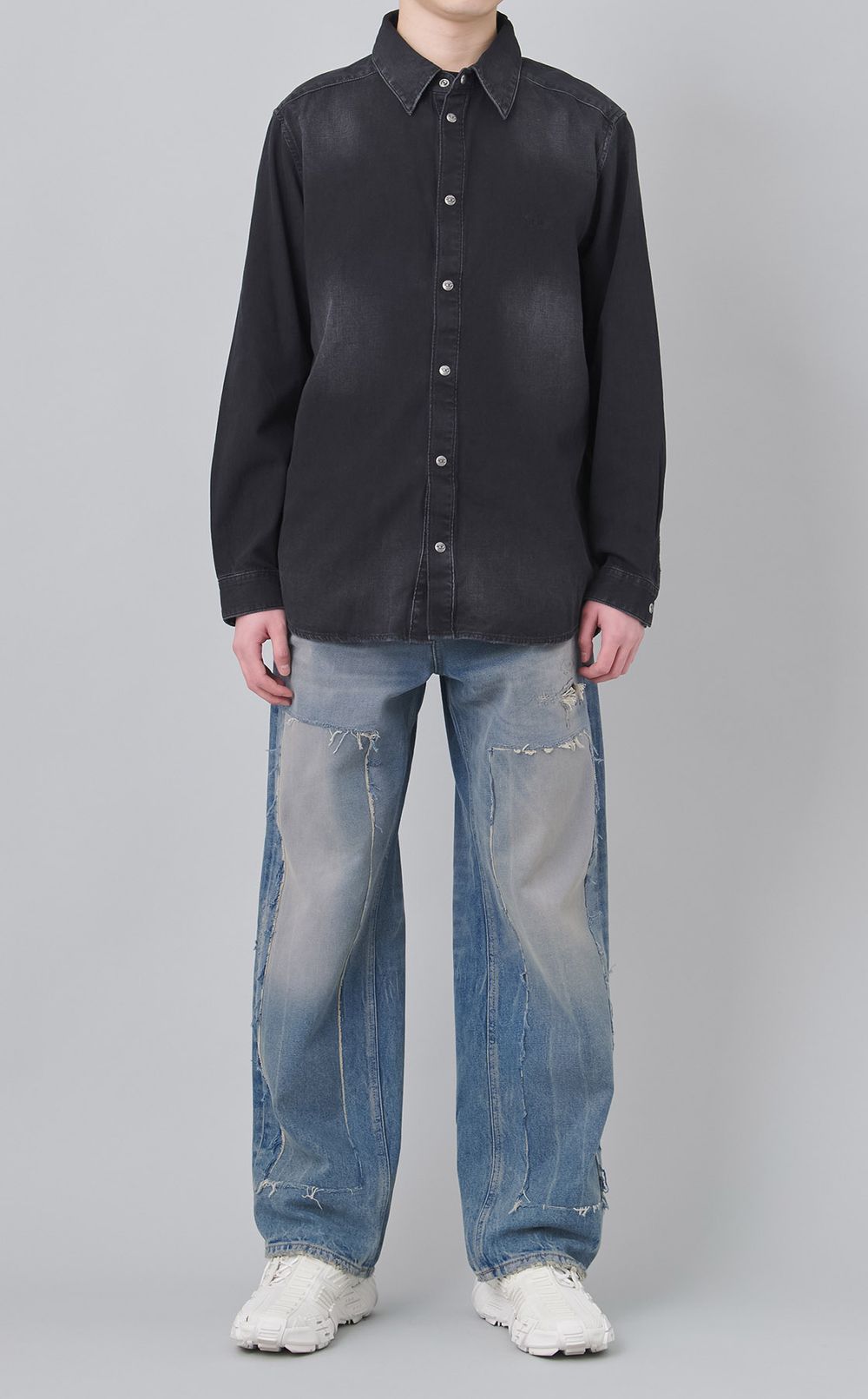 ダメージニーワイドデニムパンツ