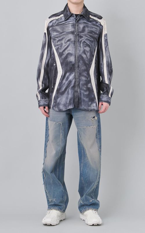 ダメージニーワイドデニムパンツ