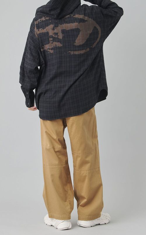 フランネルチェックフードシャツ