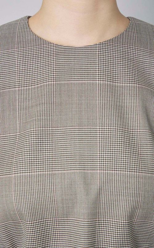 チェックベルティッドペプラムブラウス