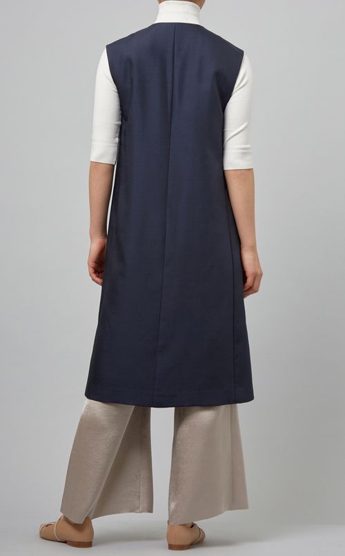 ウール混Vネックロングジレ