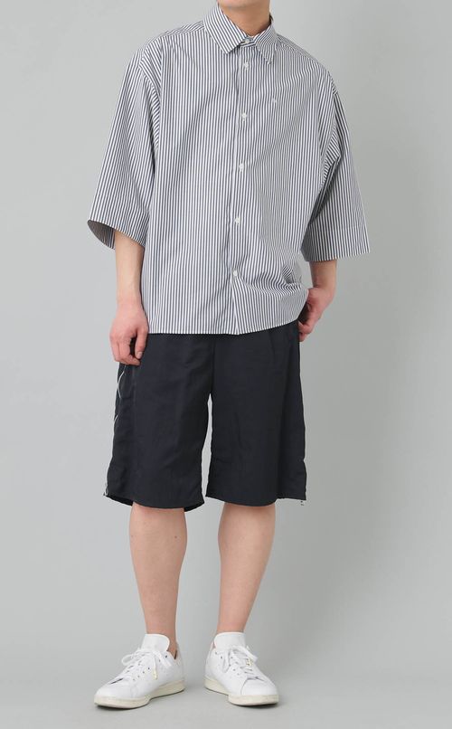 ストライプビッグスリーブ半袖シャツ