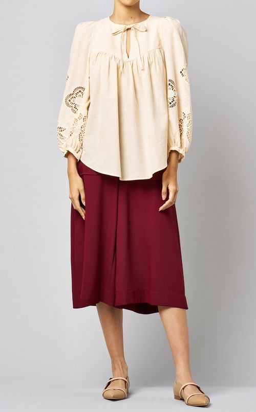 コットンレーススリーブブラウス